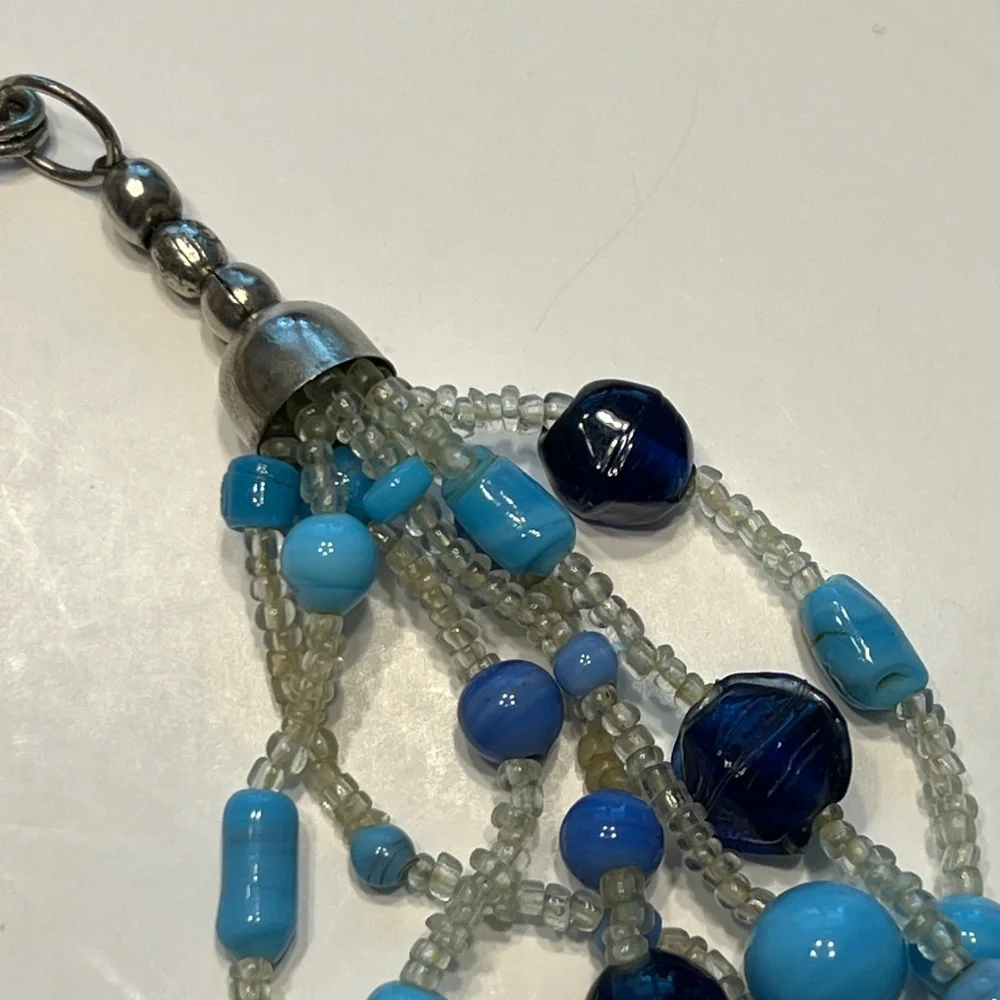 VINTAGE  Czech GLASS SEED BEAD COBALT BLUE MULTI STRAND NECKLACE 22